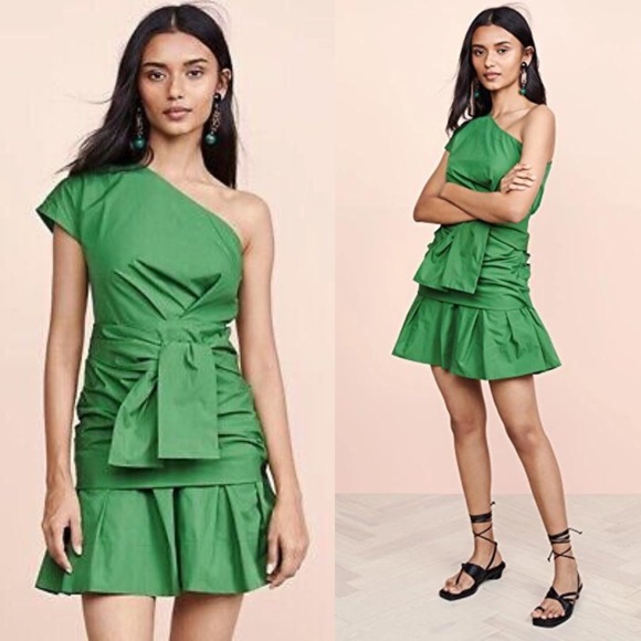 Derek Lam 10 Crosby One Shoulder Gathered Mini Dress Kelly Green - Size 2 - Picture 2 of 13